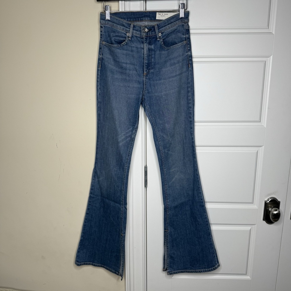 Rag & Bone Bella High-Rise Flare Bootcut Jeans Women's 26 Slit Hem Medium Wash
